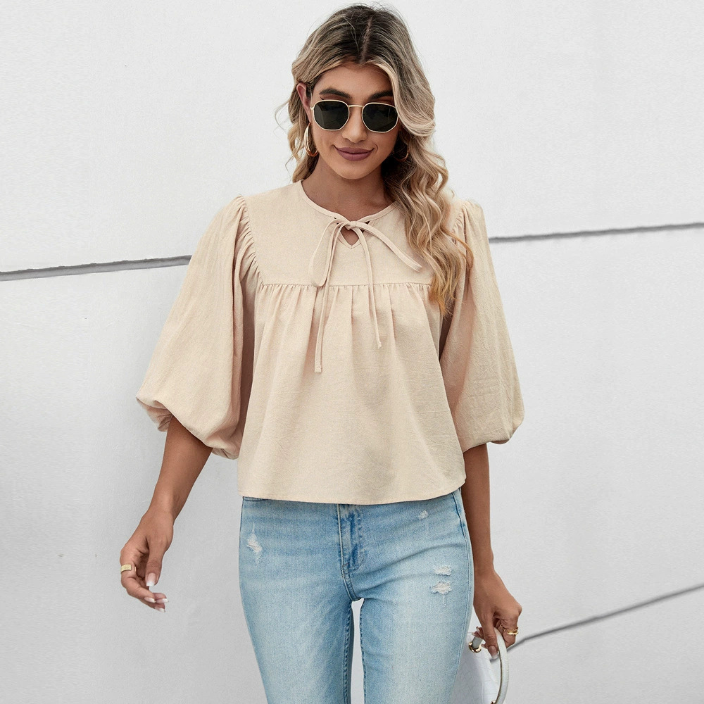 ZARA Loose Round Neck Bow Short Sleeve Pullover Sweet Top